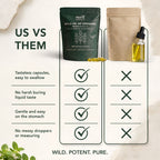 Comparison of Nura Wild Oil of Oregano softgels with a liquid oregano oil dropper: tasteless softgels, no liquid taste, no droppers or measuring