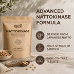 Nura Nattokinase pouch with tablets and natto beans: derived from Japanese natto, 5,000 FU, easy-to-take tablets