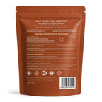 Back of the Nura Pumpkin Seed Oils pouch showing 3,000mg pumpkin seed oil and saw palmetto extract per three-softgel serving, 70 servings