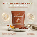 Nura Pumpkin Seed Oils pouch on a stone plinth with softgels, pumpkin and seeds, between illustrated ingredient icons